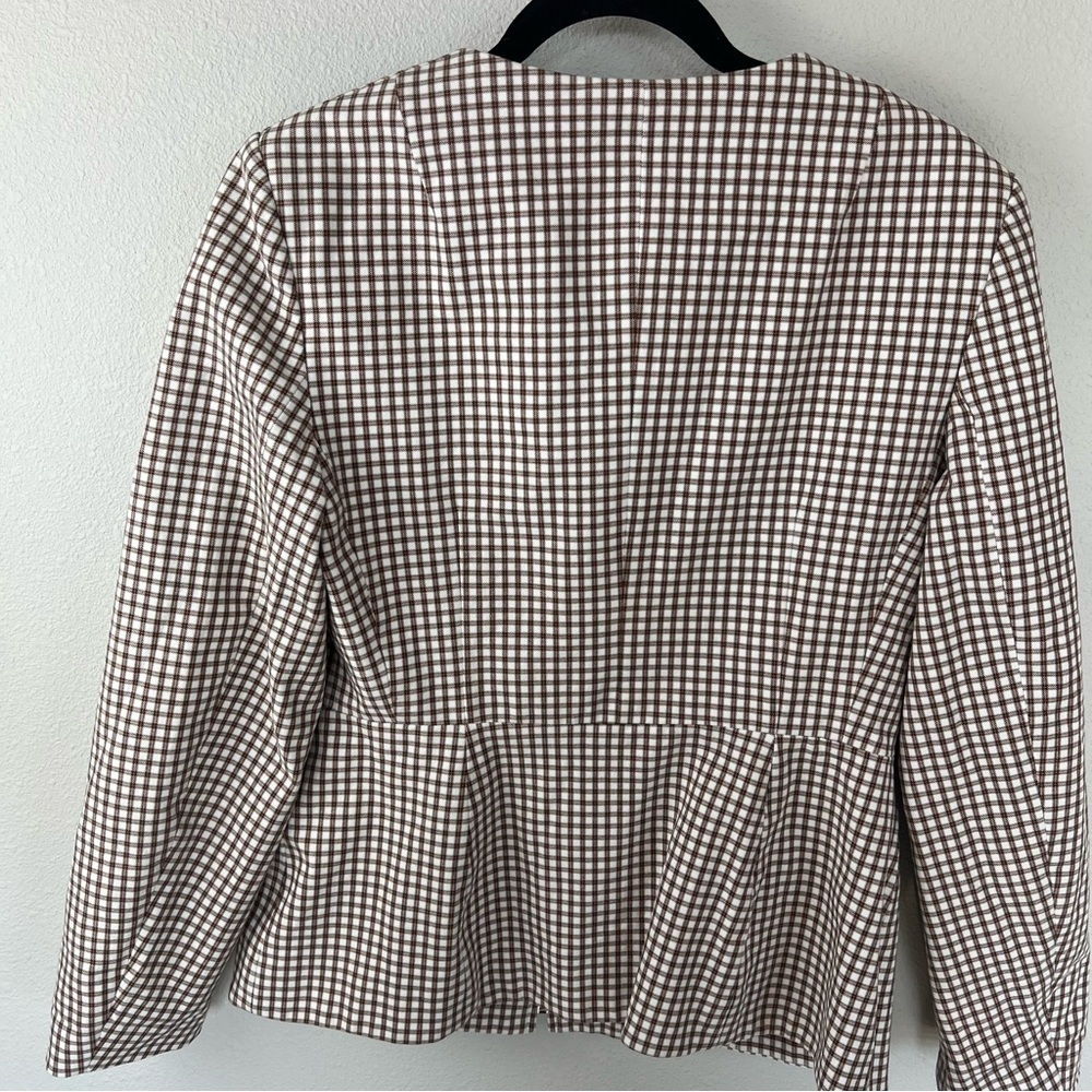Theory Sculpture Grid Stretch Printed Zip Jacket Ivory Multi Tan Women’s 10 - Picture 11 of 15